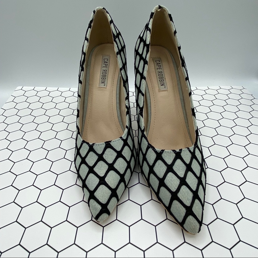 Cape Robin Blue/Grey Denim Lined Fishnet Heels